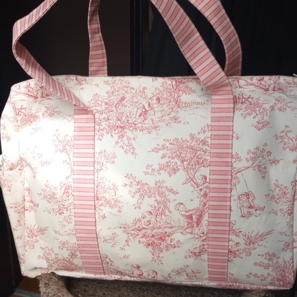 Vintage Style Toile Pink and White Large Zipper Bag - Picture 6 of 12